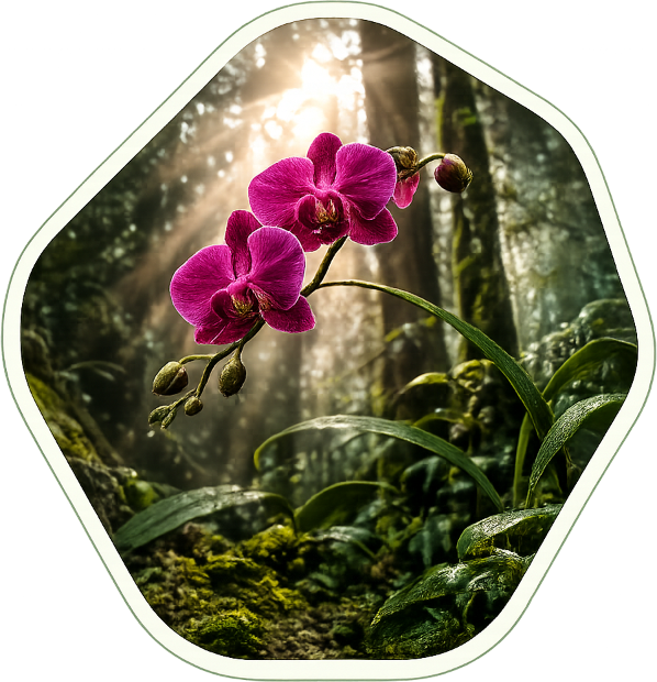 Vibrant magenta orchid bloom in Assam forest
